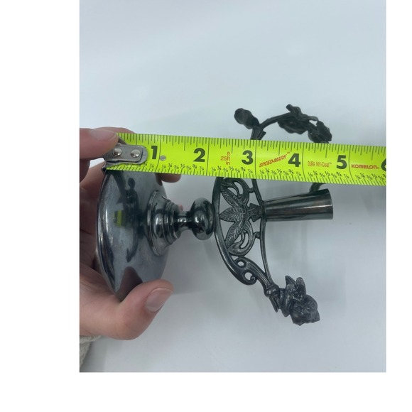 Aurora Antique Silver Triple Plate Candlestick Holder Ornate Floral Metal 5" - Picture 12 of 12